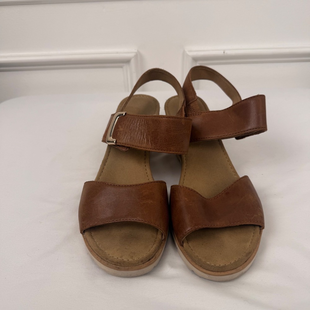 Gabor Brown Leather Wedge Sandals